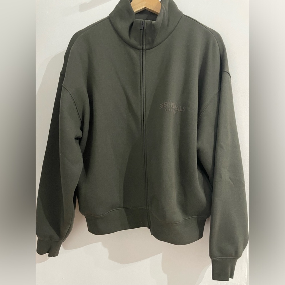 Fear of God Essentials Olive Green Full-Zip Hoodie